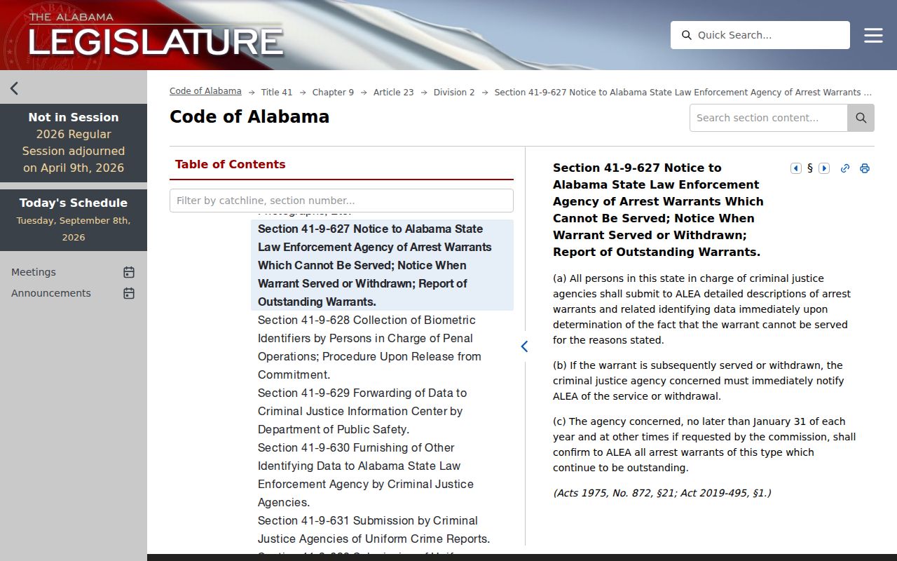 Chilton County traffic warrant reporting law for unserved Alabama warrants