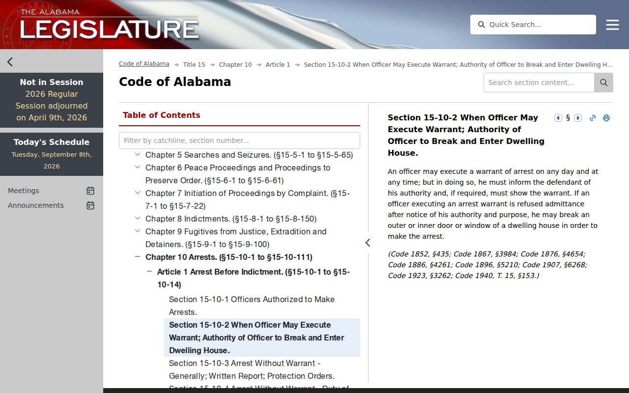Chilton County traffic warrant execution authority in the Alabama Code