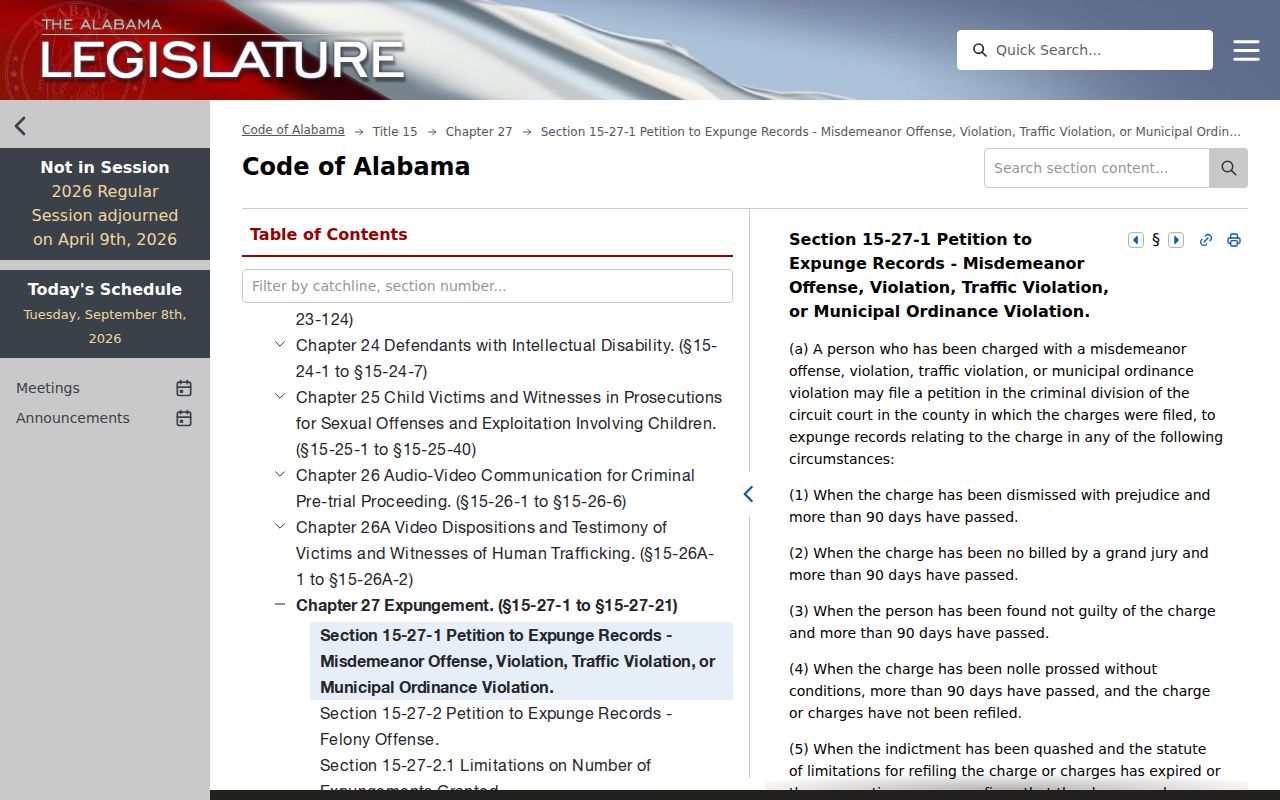 Alabama expungement law after a Chilton County municipal warrant case