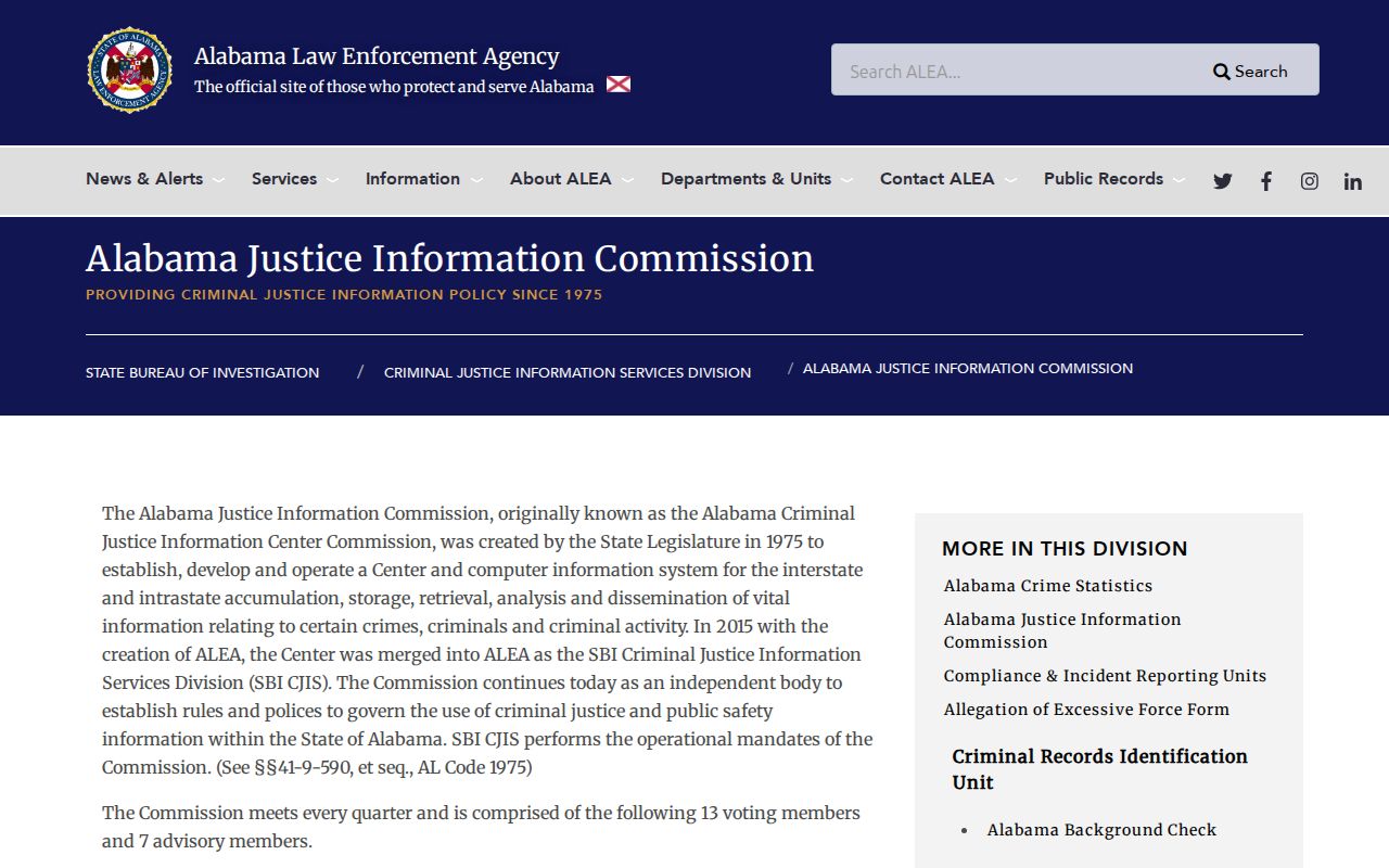 ALEA system limits for a Chilton County municipal warrant search
