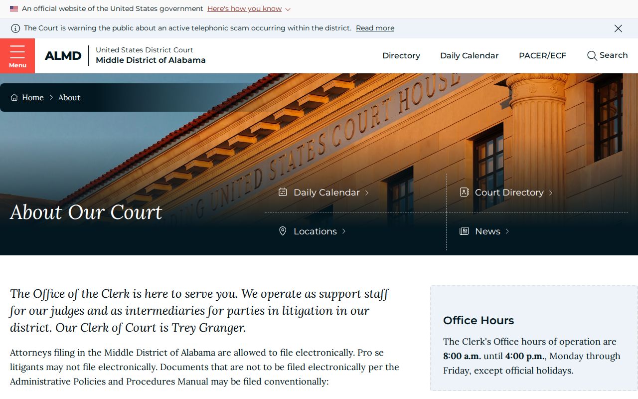 Middle District court coverage related to Chilton County federal warrant records