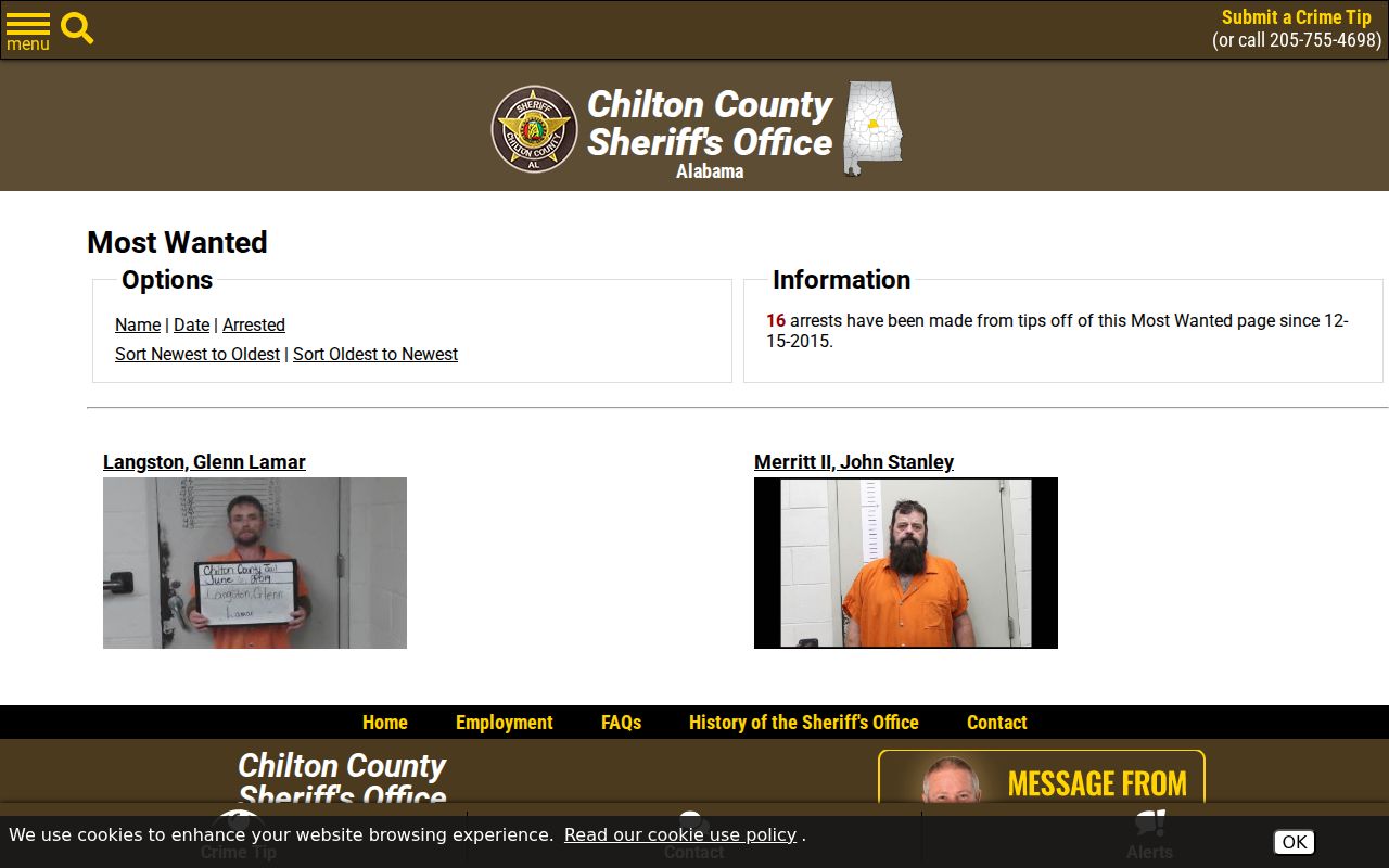 Chilton County warrant records on the official Sheriff Most Wanted interface